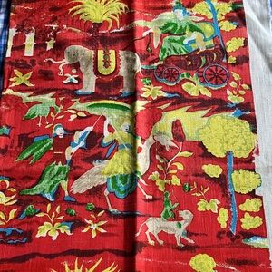 Vintage red tapestry toile dead stock fabric by Kent Bragaline 70s
